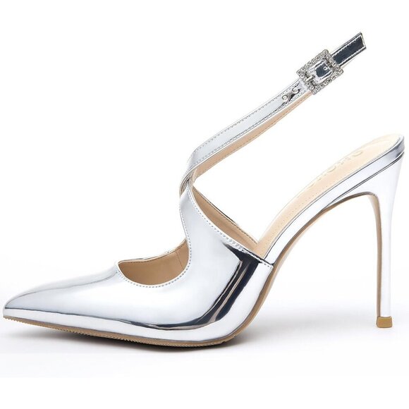 🆕Women Sliver Pointed Closed Toe Stiletto Pumps Cross Strap Kitten Sandal Heels - Picture 2 of 6